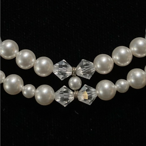 Bridal Pearl & Swarovski Crystal boutique necklace. High luster. Dbl strand NWT - Picture 3 of 12
